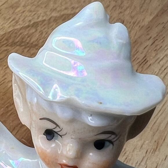 Vintage LEFTON Iridescent Lusterware Porcelain Elf Pixie Candle Hugger Set of 2 - Picture 9 of 10